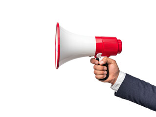 Hand holding a megaphone, symbolizing communication and announcement