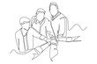 © onetime - Continuous one line drawing group of young happy male and female business people unite their hands together to form a circle shape. Teamwork unity. Single line draw design vector graphic illustration