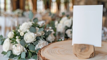 Wall Mural - Blank Wedding Table Number Card on Rustic Wooden Stand