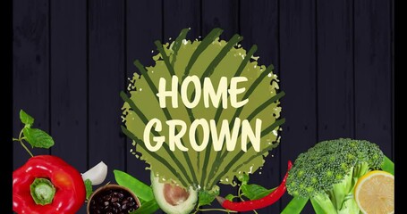 Wall Mural - Home Grown text over various vegetables including avocado, broccoli, and red pepper