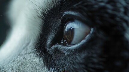 close-up shot of a panda's face, zoomed in on one side, eye locked onto the camera