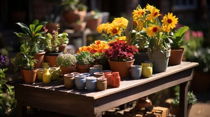 Different potted plants and seedlings