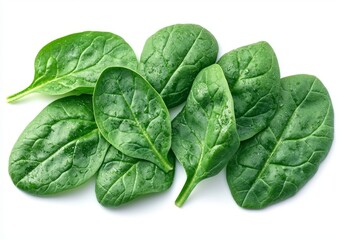 fresh green spinach leaves isolated on white background