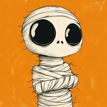 cute mummy on the orange background.