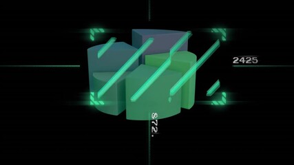 Poster - 3D pie chart and bars with data processing animation over black background