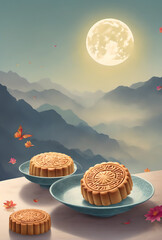 Wall Mural - Mid-Autumn Festival, mooncakes.