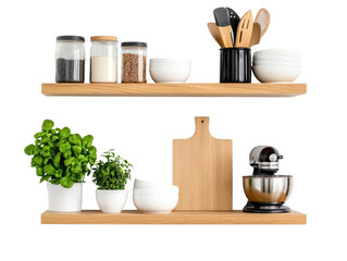 Wall Mural - Styled kitchen shelves with utensils, herbs, and bowls