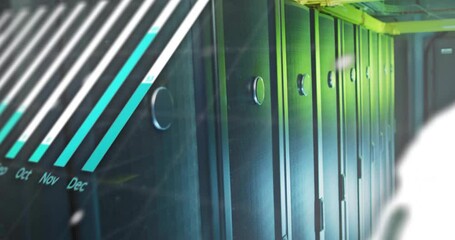 Poster - Data processing animation over server racks in data center
