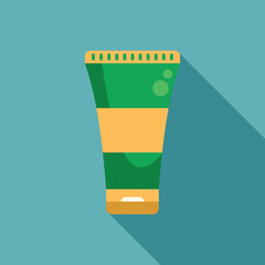 Poster - Green and yellow cosmetic tube is casting a long shadow on a blue background