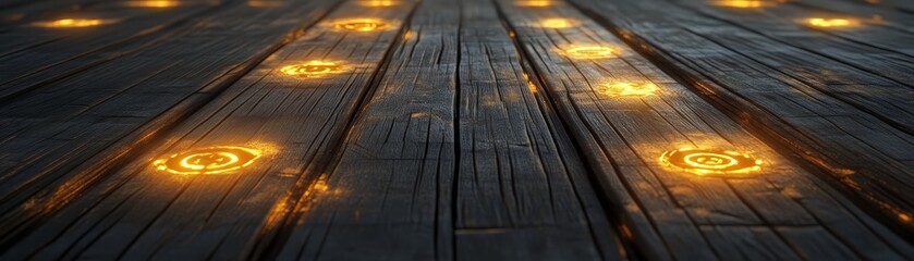 Dark Wooden Floor with Glowing Circles