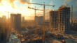 © jobim - a 3d rendering of a building under construction with cranes and other construction equipment, fully built buildings, construction site, construction yard, complex 3d render.