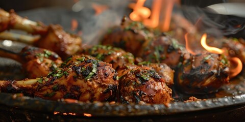 Wall Mural - Sikandari Tikka, a delicious chicken leg meal prepared over an open flame, is widely enjoyed and appreciated.