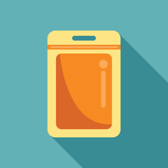 Poster - Blank orange sealed foil packaging for snack or food preservation with hang slot in flat design with long shadow
