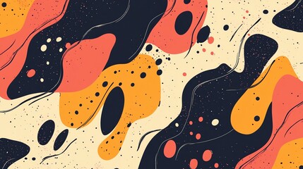 Wall Mural - abstract background with organic shapes in orange, red, black and cream.
