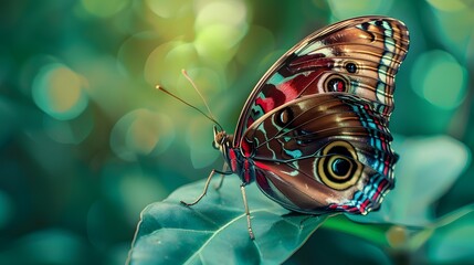 Wall Mural - Close-up of a beautiful butterfly on a leaf