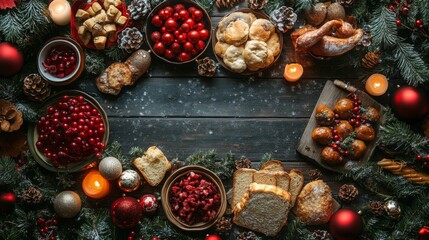 A family gathers around a table to eat a festive meal. christmas decoration with christmas tree