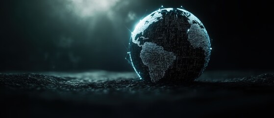 Wall Mural - Futuristic Digital Globe with Glowing Network Connections on Dark Background