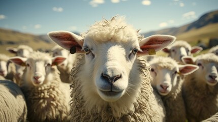 Wall Mural - Herd of dike sheep on their meadow on rural