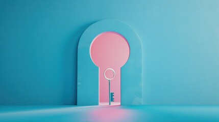 Wall Mural - A conceptual image of a keyhole with a bright light shining through, symbolizing opportunity and breakthrough in career advancement and achieving success.