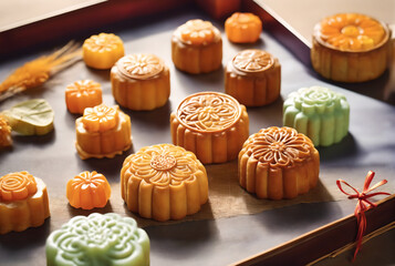 Wall Mural - Mid-Autumn Festival, mooncakes.