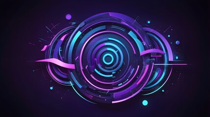 Poster - Abstract Geometric Shapes  Neon Lights  Futuristic Design  Purple and Blue Colors