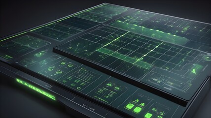 Poster - Futuristic Technology Interface with Green Glowing Lights