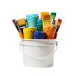 © Bismillah - Bucket filled with colorful paint tubes and brushes for artists
