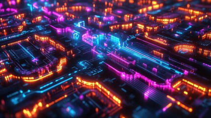 Abstract neon glowing circuit board pattern background