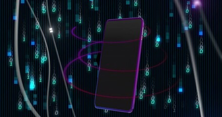 Poster - Smartphone with binary code and data processing animation in background