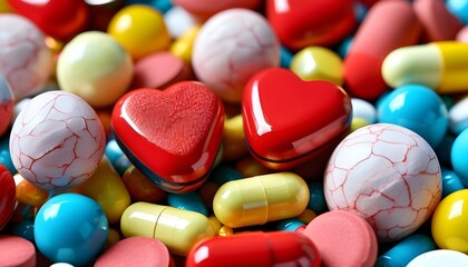 Wall Mural - Heart-Healthy Supplements: Close-Up of Cardiovascular Pills for Pulse and Heart Rate Management