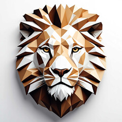 Wall Mural - Lion head geometric low poly on plain white background