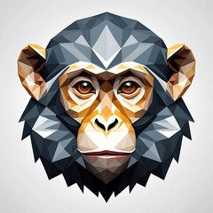 Canvas Print - Monkey head geometric low poly on plain white background