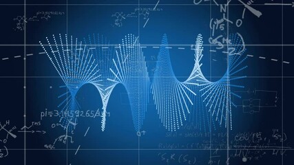 Poster - Mathematical equations and graphs animation over blue background with scientific notations
