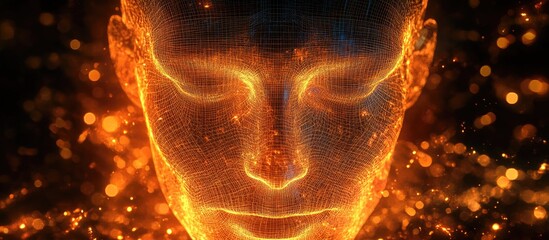 Aufkleber - Glowing wire mesh representation of a human face part of the Inner Light series designed for themes of artificial intelligence human consciousness and spiritual exploration