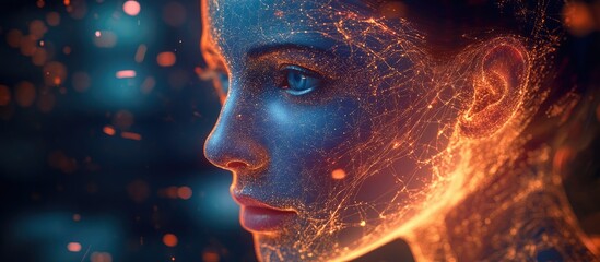 Aufkleber - Digital Transformation 3D Illustration of AI and Artificial Intelligence Represented on a Human Face