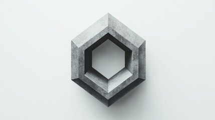 Poster - Realistic grey emblem featuring a geometric cube on a white background