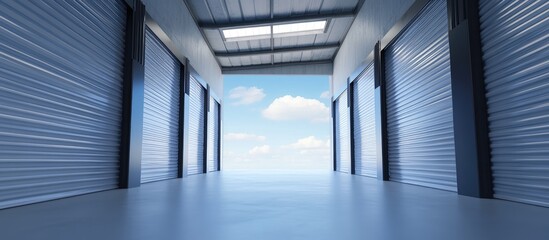 Poster - Rafters against a clear blue sky inside a storage unit
