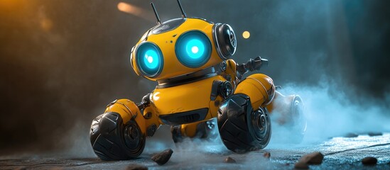 Poster - 3D illustration of a rolling bot toy character
