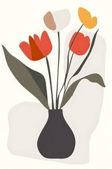 Wall Mural - Modern Matisse Inspired Tulip Bouquet - Abstract Flat Illustration with Vivid Colors and Simple Shapes 