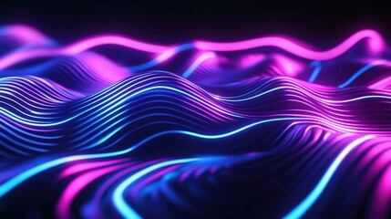 Sticker - Abstract neon wavy lines glowing against a dark backdrop illustration in high definition