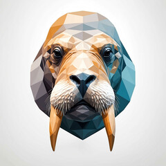 Canvas Print - Walrus head geometric low poly on plain white background