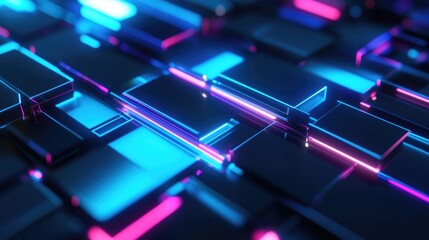 Poster - Futuristic abstract backdrop featuring overlapping layers and modern geometric elements with glowing blue lines Ideal for posters banners brochures and corporate websites