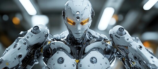 Poster - 3D rendering of a cyborg with three robotic arms