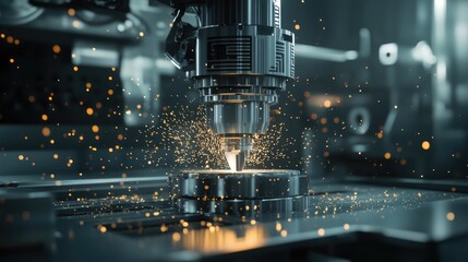 Poster - CNC milling machine in action with cutting tools