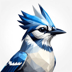 Poster - Blue Jay head geometric low poly on plain white background