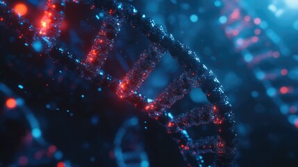 Poster - Background image depicting a 3D rendering of a DNA molecule highlighting research concepts