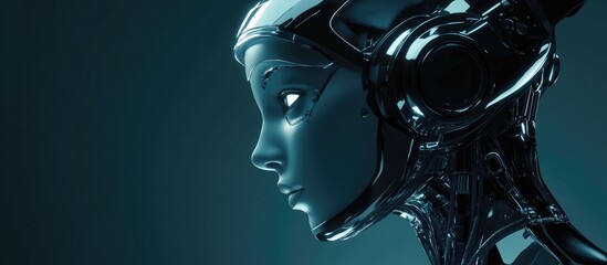 Poster - Futuristic cyborg female figure against a dark backdrop Retro inspired 3D artwork