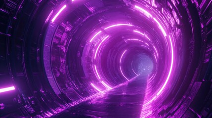 Poster - 3d rendering of a futuristic neon tunnel in a space environment