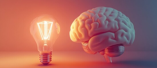 Aufkleber - 3d rendering of an artificial intelligence brain alongside a light bulb