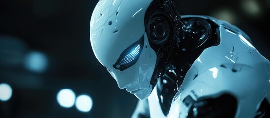 Poster - Dynamic technology concept featuring a 3D rendered robot in motion